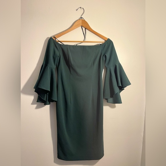 Calvin Klein Off The Shoulder Sheath Dress, Size 2 (US) Deep Sea Green - Picture 1 of 9
